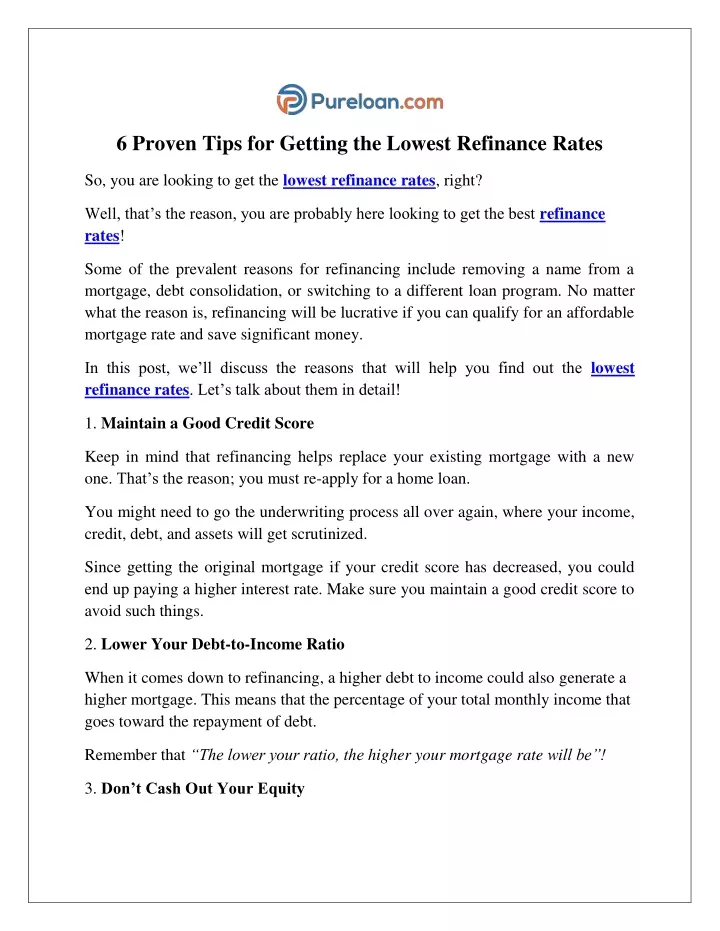 6 proven tips for getting the lowest refinance