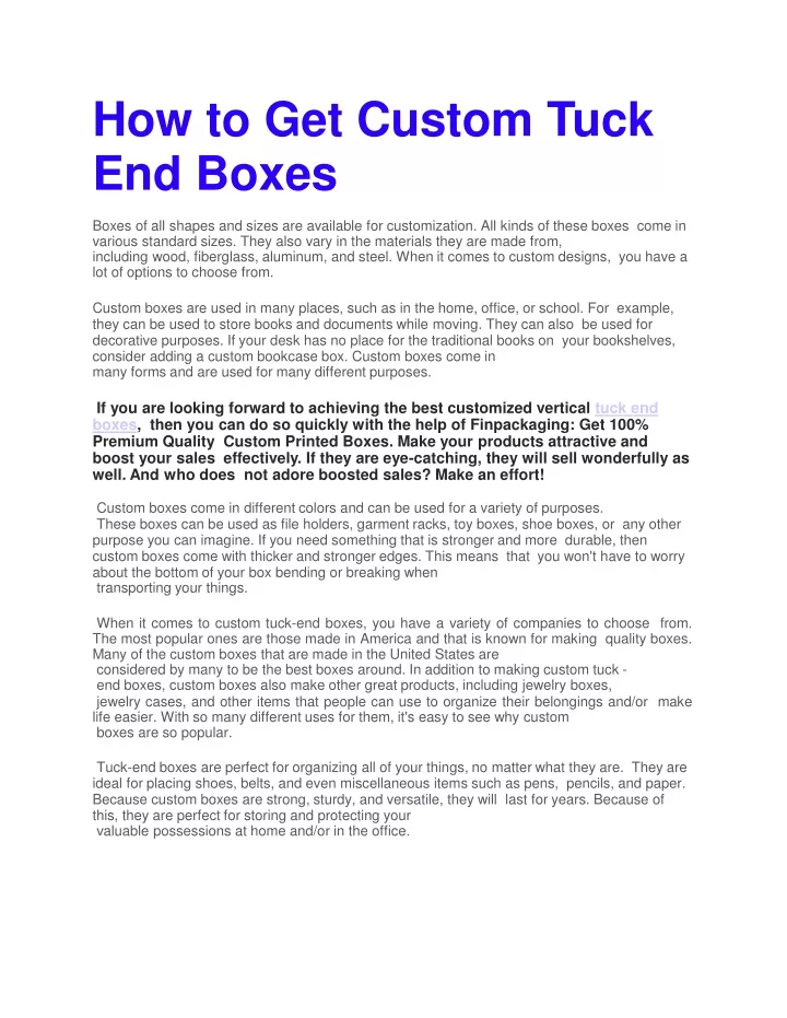 how to get custom tuck end boxes