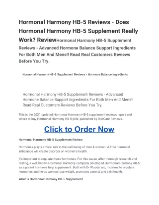 Hormonal Harmony HB-5 Supplement Reviews