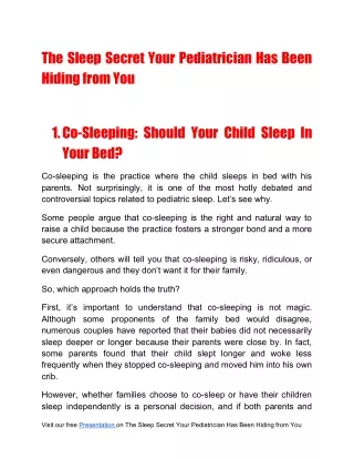 The Sleep Secret Your Pediatrician Has Been Hiding from You