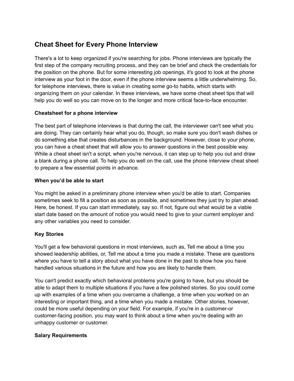 PPT - Cheat Sheet for Every Phone Interview PowerPoint Presentation ...