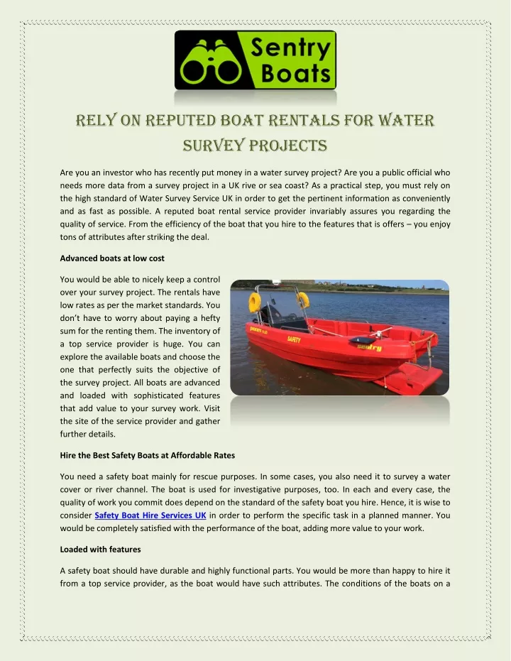 rely on reputed boat rentals for water survey