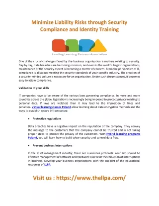 Minimize Liability Risks through Security Compliance and Identity Training