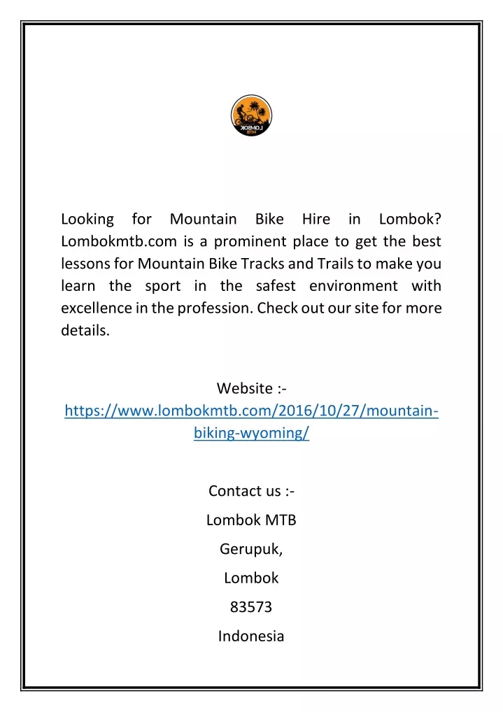 looking for mountain bike hire in lombok