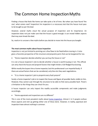 The Common Home Inspection Myths