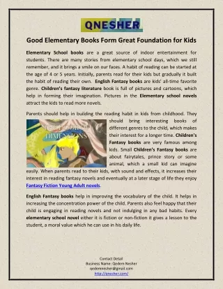 Good Elementary Books Form Great Foundation for Kids