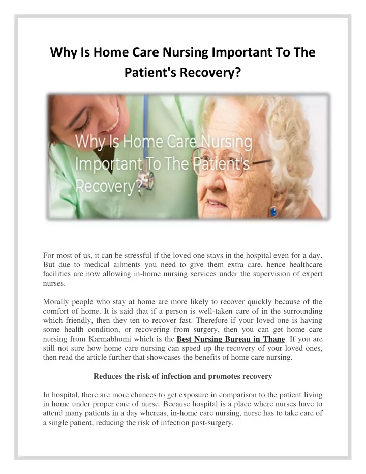 why is home care nursing important to the patient