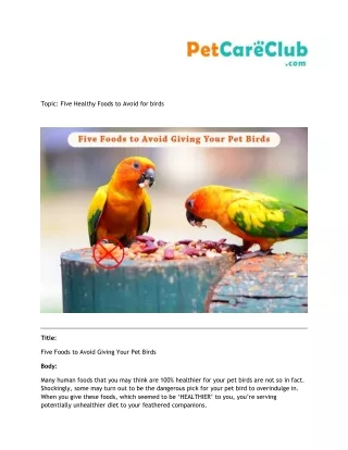 topic five healthy foods to avoid for birds