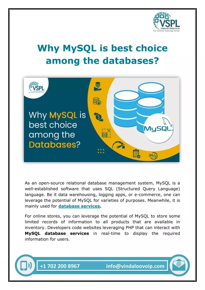 why mysql is best choice among the databases