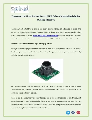 Discover the Most Recent Serial JPEG Color Camera Module for Quality Pictures