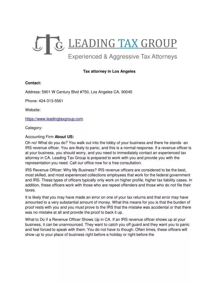leading tax group experienced aggressive