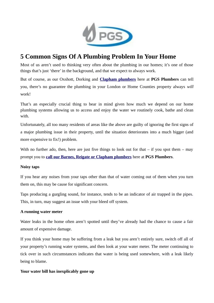 5 common signs of a plumbing problem in your home