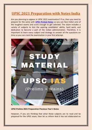 UPSC 2021 Preparation with Notes India