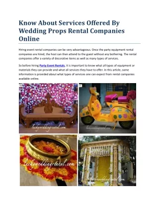 Know About Services Offered By Wedding Props Rental Companies Online