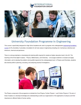 Engineering Course with Foundation Year Programme in UK