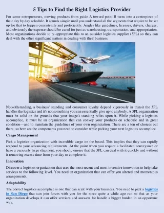 5 tips to find the right logistics provider
