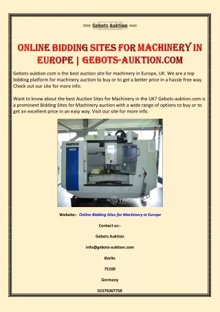 Online Bidding Sites for Machinery in Europe | Gebots-auktion.com