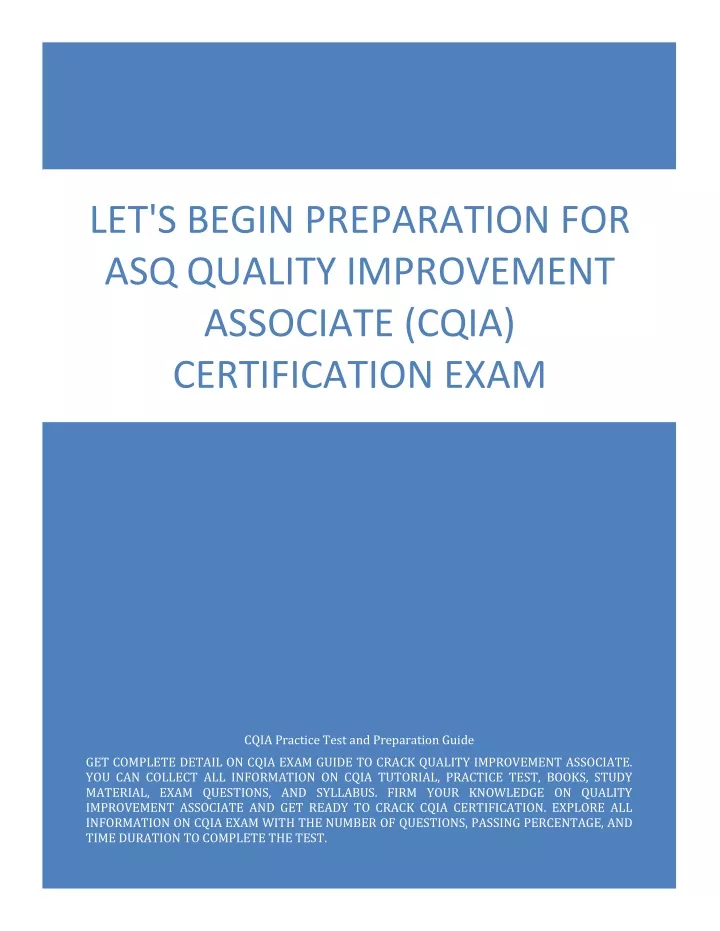 let s begin preparation for asq quality