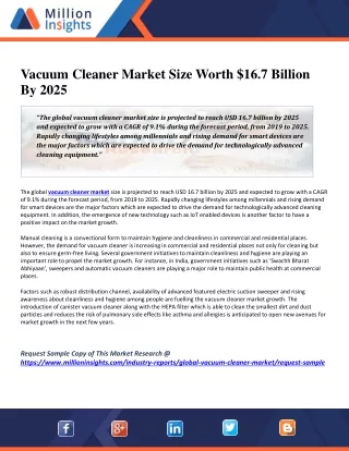 Vacuum Cleaner Market Size Worth $16.7 Billion By 2025