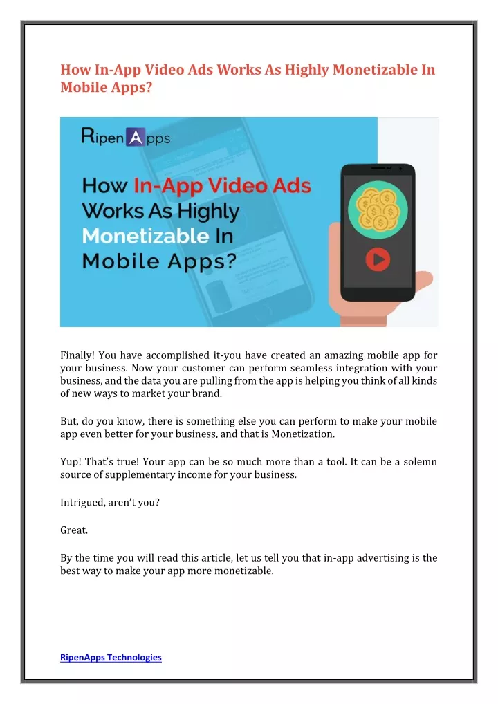 how in app video ads works as highly monetizable