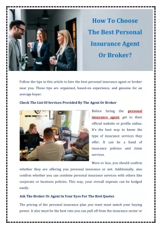 How To Choose The Best Personal Insurance Agent Or Broker?