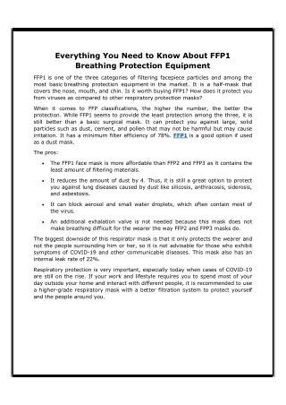 Everything You Need to Know About FFP1 Breathing Protection Equipment