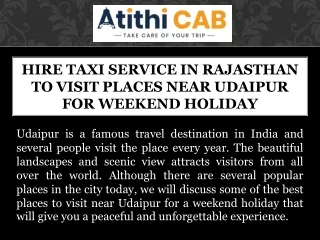 Hire Taxi Service in Rajasthan to Visit Places Near Udaipur for Weekend Holiday