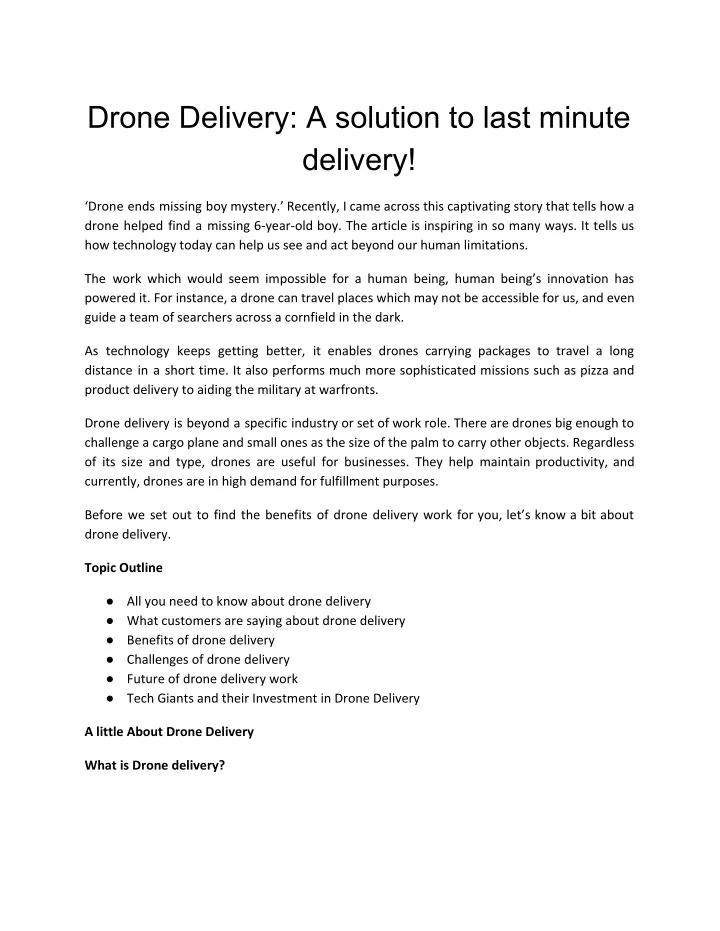 drone delivery a solution to last minute delivery