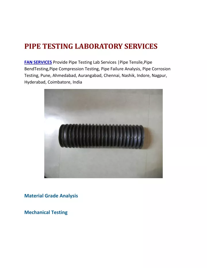 pipe testing laboratory services