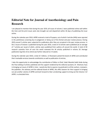 Journal of Anesthesiology and Pain Research