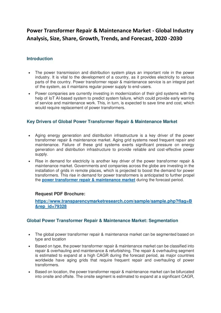 power transformer repair maintenance market