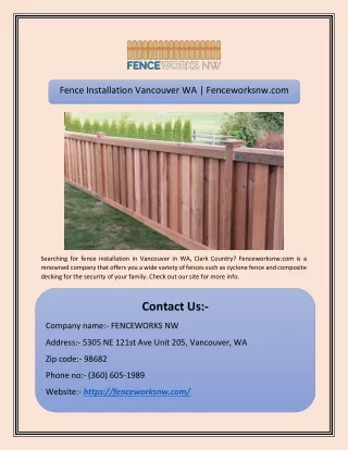 Fence Installation Vancouver WA | Fenceworksnw.com