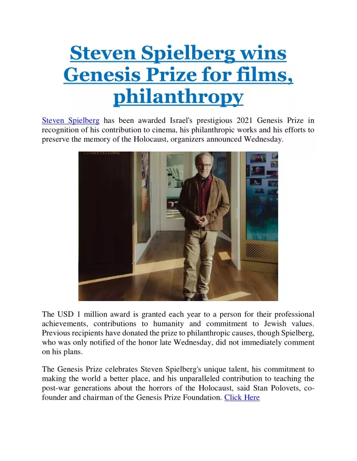 steven spielberg wins genesis prize for films