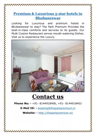 Premium & Luxurious 5-star hotels in Bhubaneswar | The Premium Park