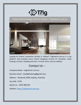 Home Interior Design Services Sydney | Triginterior.com.au