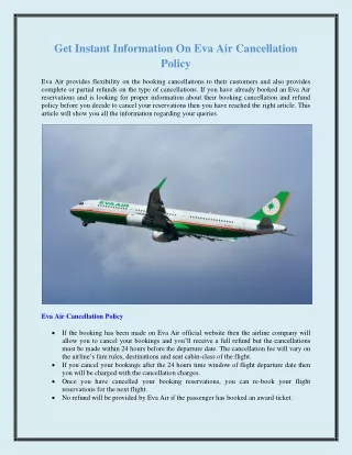 Get Instant Information On Eva Air Cancellation Policy