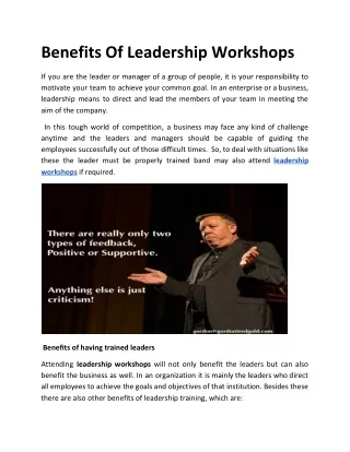 Benefits Of Leadership Workshops