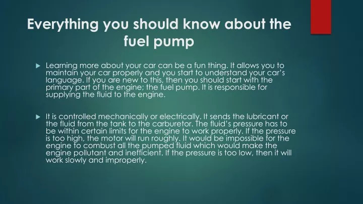 everything you should know about the fuel pump