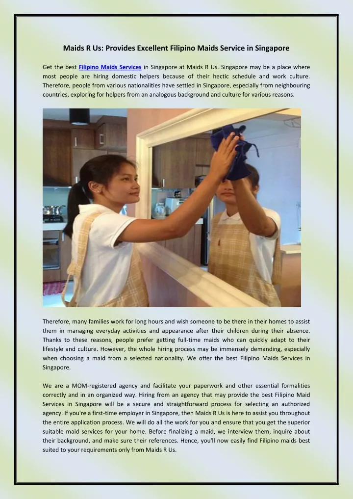 maids r us provides excellent filipino maids