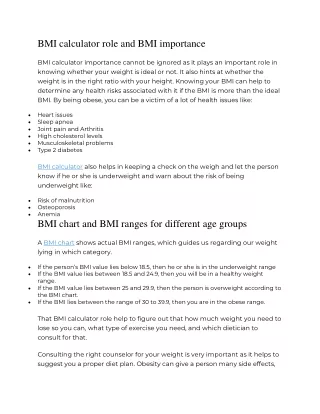 bmi calculator role and bmi importance