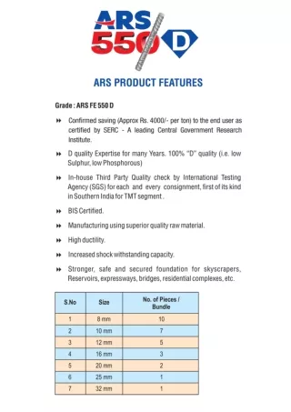 ARS Steel - Product Features