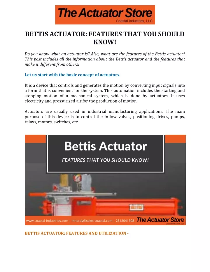 bettis actuator features that you should know