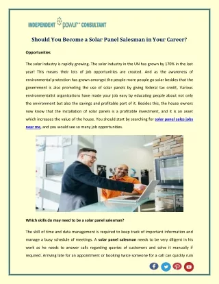 Should You Become a Solar Panel Salesman in Your Career?