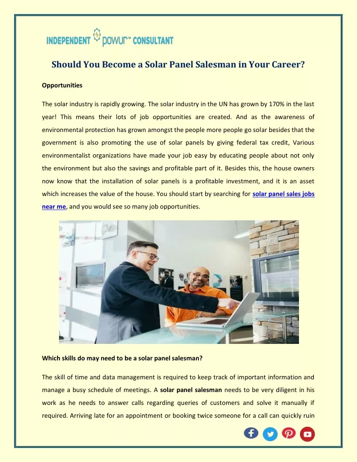 should you become a solar panel salesman in your