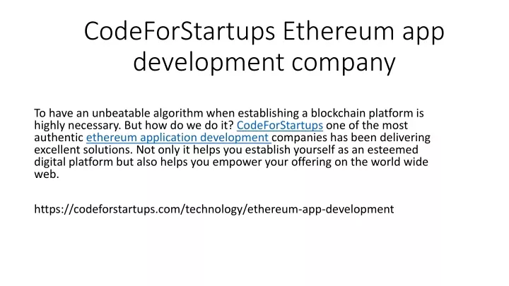 codeforstartups ethereum app development company