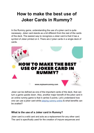 how to make the best use of joker cards in rummy