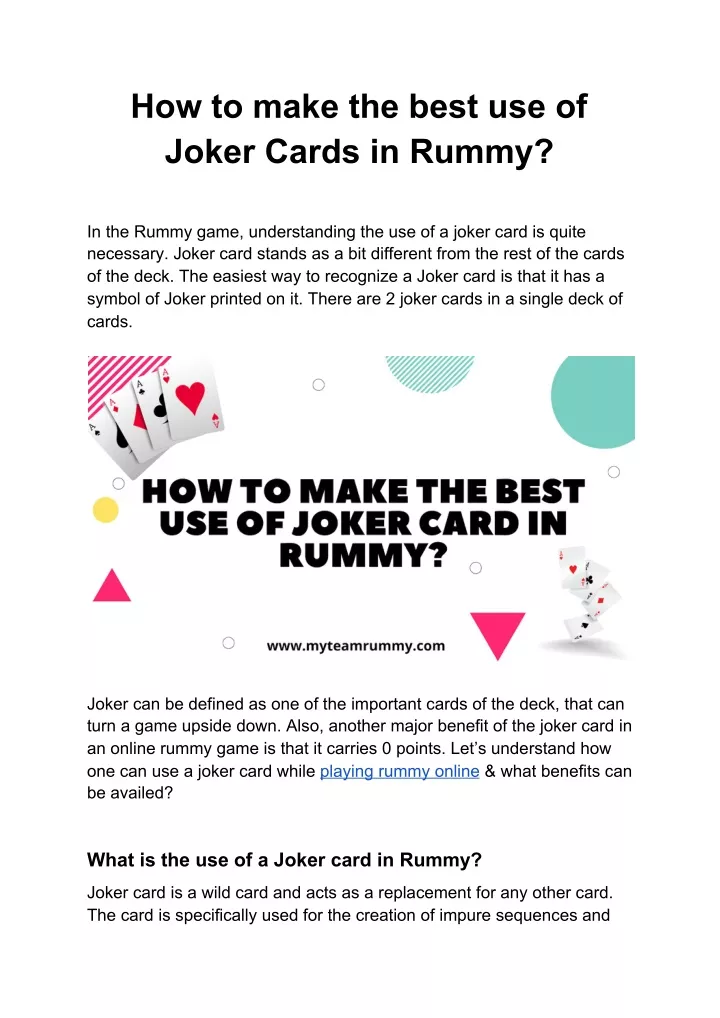 how to make the best use of joker cards in rummy