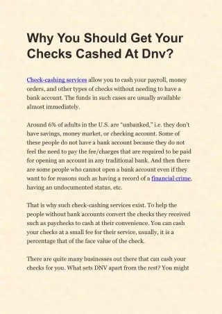 why you should get your checks cashed at dnv