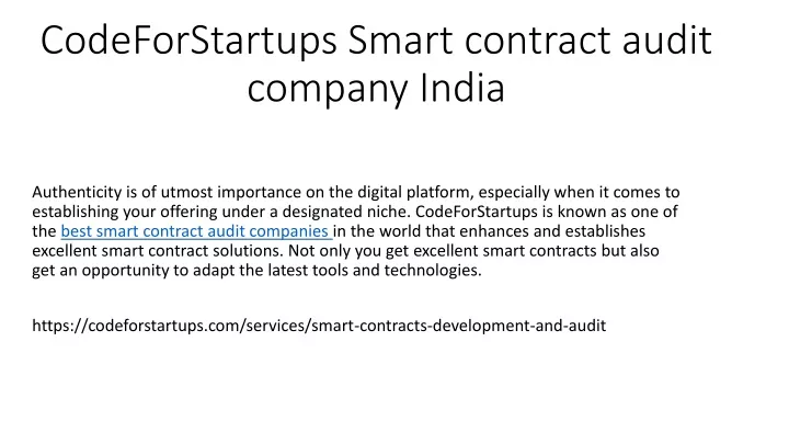 codeforstartups smart contract audit company india