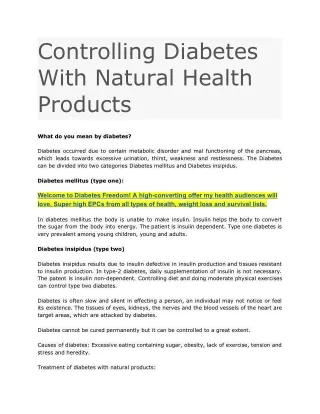Controlling Diabetes With Natural Health Products